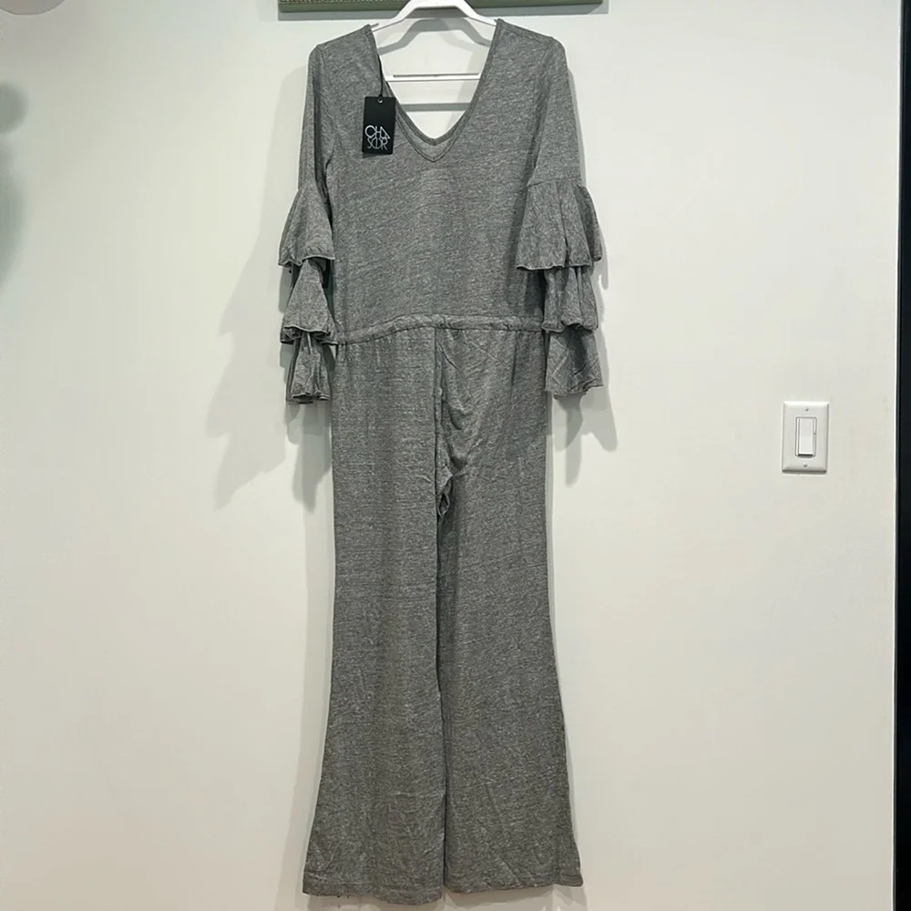 Chaser jumpsuit tier statement sleeve pantsuit grey women’s new w tag size small